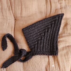 Handmade Knit Chunky Dark Chocolate Pixie Bonnet for Kids, Wool Blend